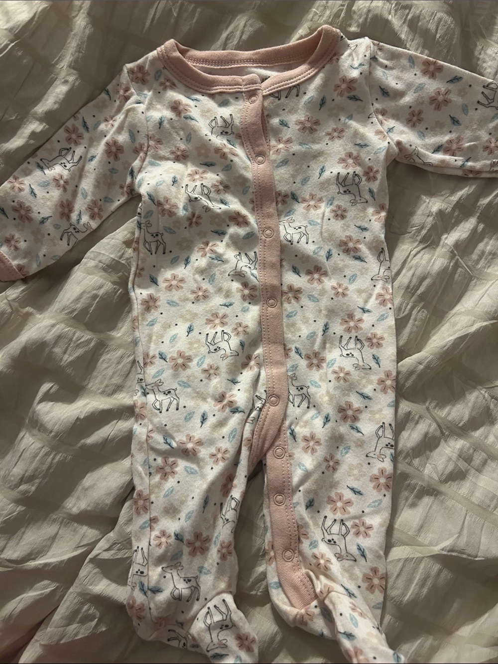 Pink Floral & Deer Footed One-Piece for Babies